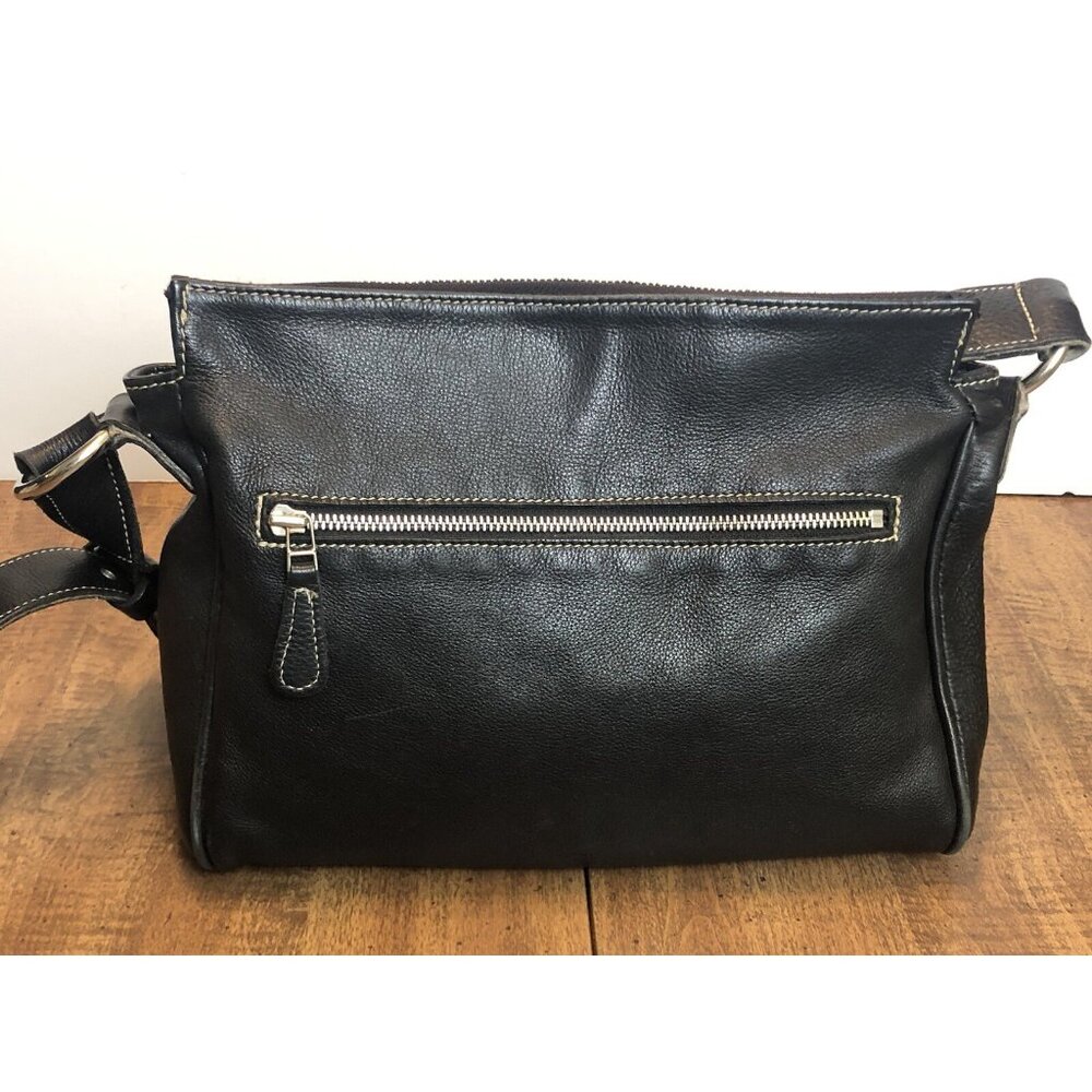 Roots Canada Genuine Leather Handbag Shoulder Bag Purse Black Buckle Zip 90s